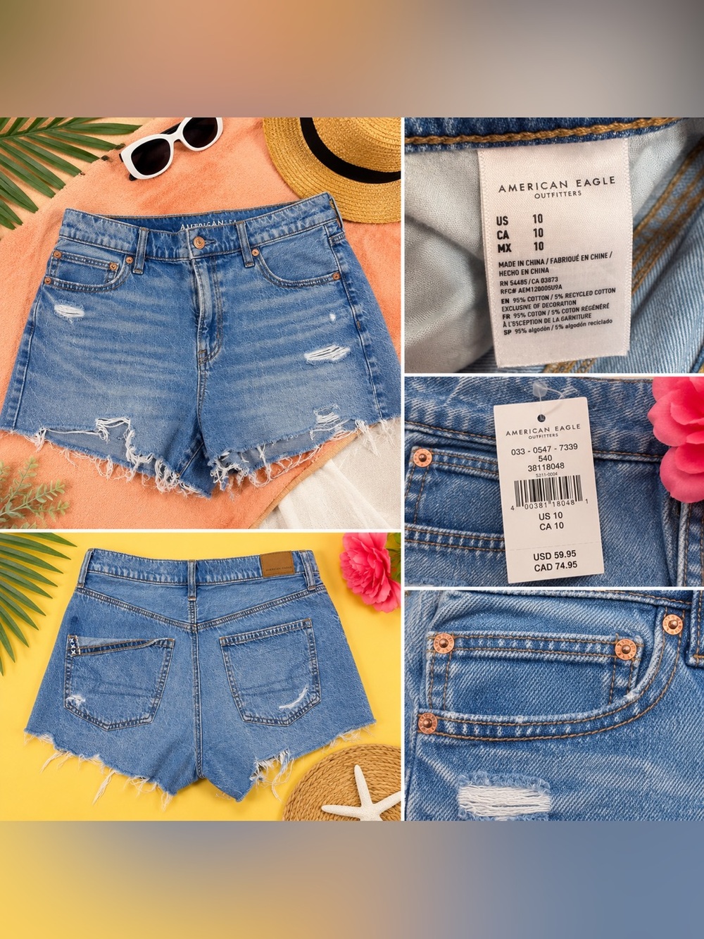 American Eagle Outfitters Light Blue Distressed High-Rise Denim Shorts